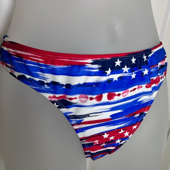 OP bikini string tie top red white and blue patriotic size L - Picture 2 of 7